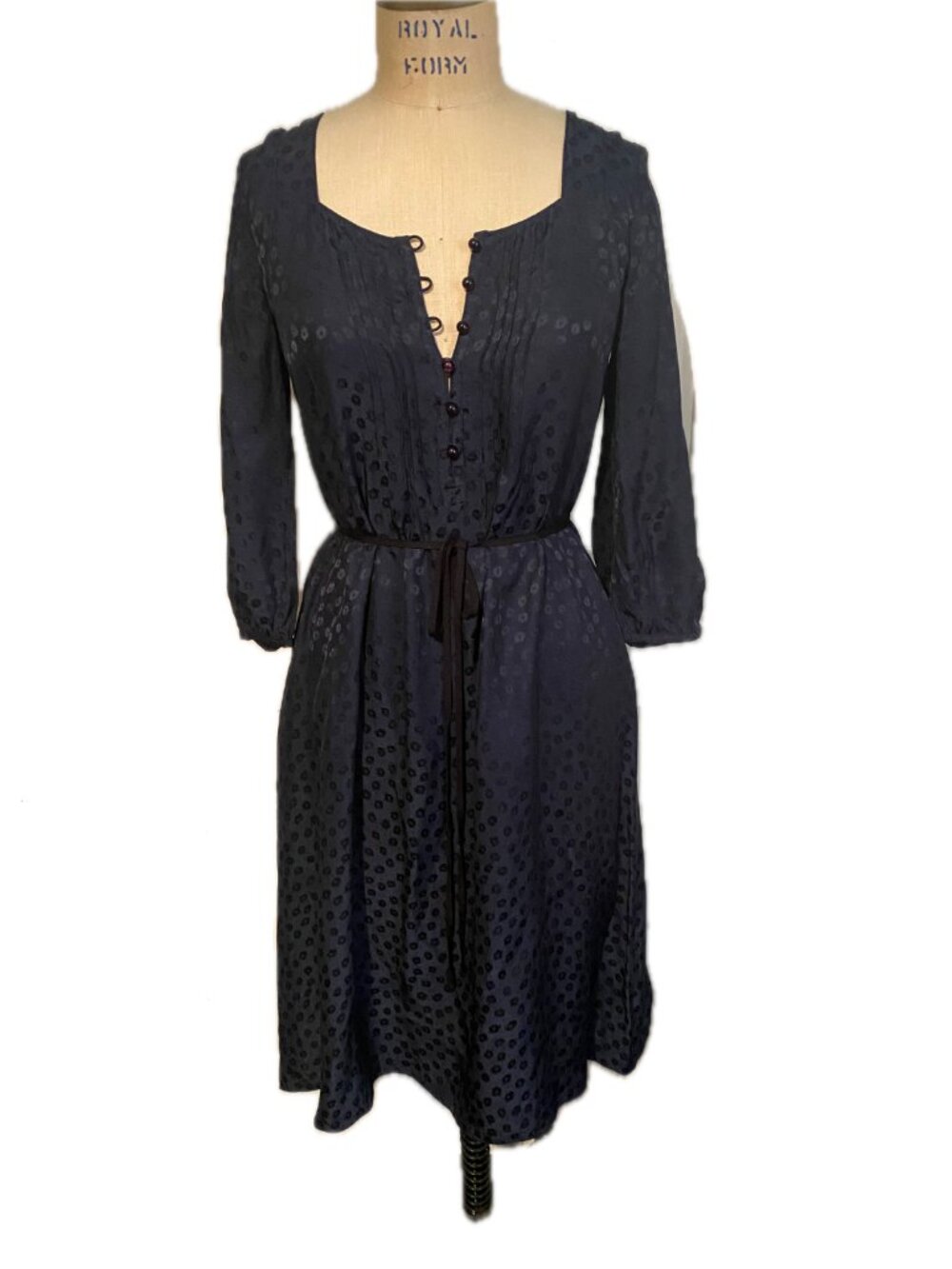 Dark blue silk vintage Marc by Marc Jacobs button up dress with drawstring tie